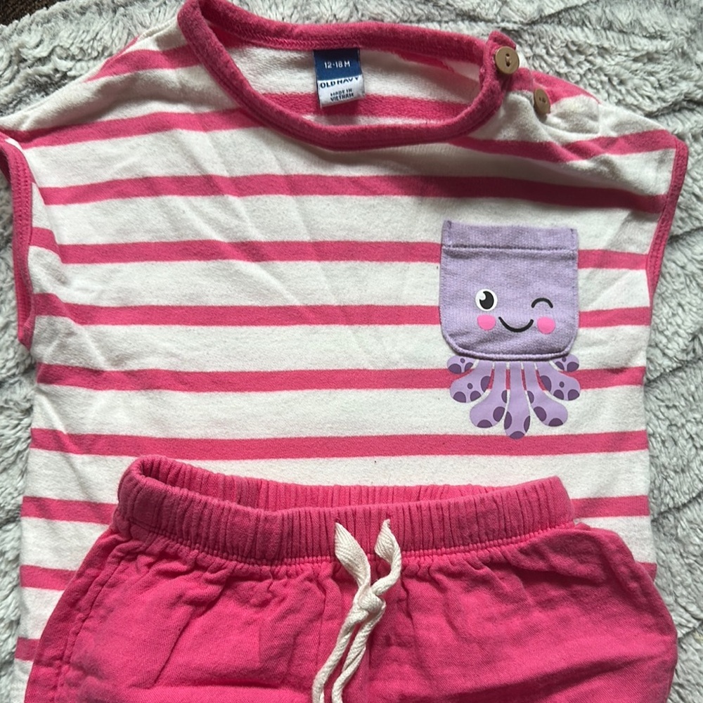 Old Navy Pink and White Set with Playful Design
